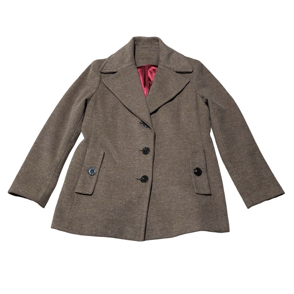 Calvin Klein Women's Beige Wool Silk Blend Peacoat Size 8 Measures 21 x 29